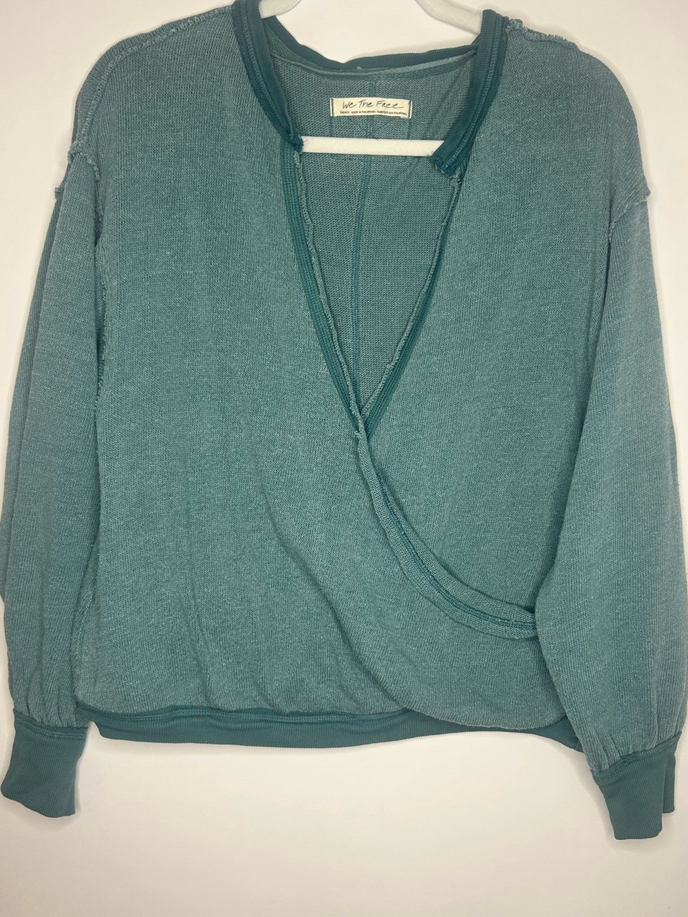 Free People We The Free Anyway Tee Faux Wrap Sweatshirt Deep Teal Small